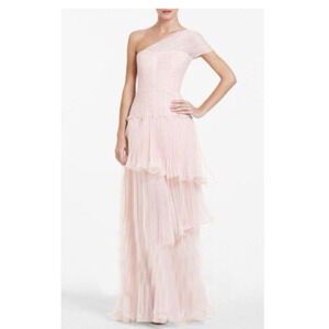 BCBGMAXAZRIA Fabianna Evening Dress‎ One Shoulder Sz 8 Fairycore Powder Pink